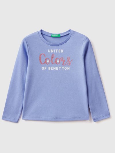 Kids' Benetton Long Sleeve Glitter Print T Shirts Periwinkle | NZ890930