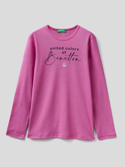 Kids' Benetton Long Sleeve Glitter Print T Shirts Cyclamen | NZ905175