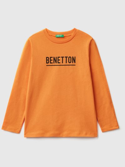 Kids' Benetton Long Sleeve Logo T Shirts Orange | NZ265117