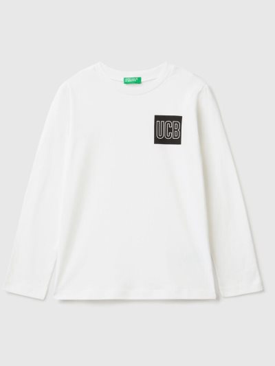Kids' Benetton Long Sleeve Logo T Shirts White | NZ277210