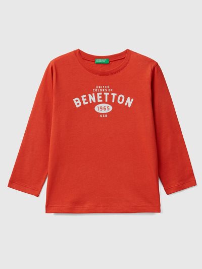 Kids' Benetton Long Sleeve Logo T Shirts Red | NZ318014
