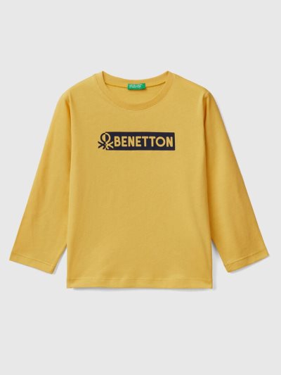 Kids' Benetton Long Sleeve Logo T Shirts Yellow | NZ653007