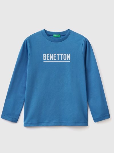 Kids' Benetton Long Sleeve Logo T Shirts Bright Blue | NZ818703
