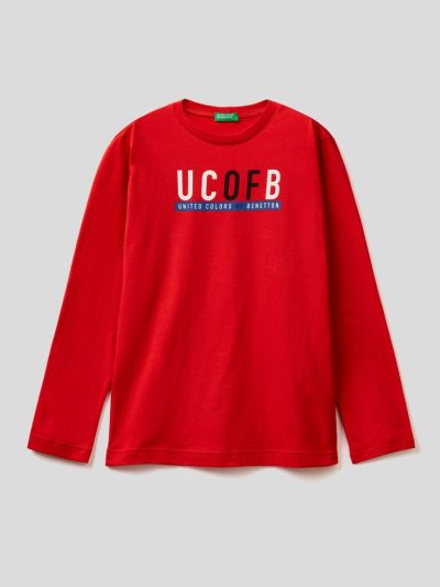 Kids' Benetton Long Sleeve Organic Cotton T Shirts Red | NZ011585