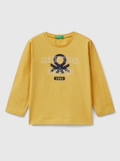 Kids' Benetton Long Sleeve Organic Cotton T Shirts Yellow | NZ073641