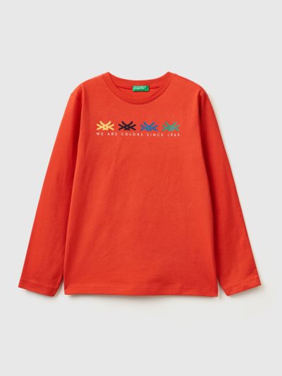 Kids' Benetton Long Sleeve Organic Cotton T Shirts Red | NZ082686