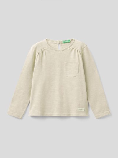 Kids' Benetton Long Sleeve Organic Cotton T Shirts Creamy White | NZ107426