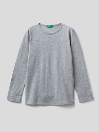 Kids' Benetton Long Sleeve Organic Cotton T Shirts Grey | NZ111067