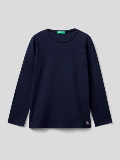Kids' Benetton Long Sleeve Organic Cotton T Shirts Dark Blue | NZ131435
