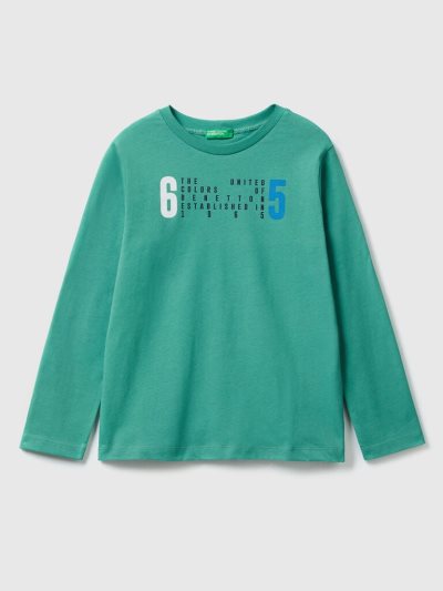 Kids' Benetton Long Sleeve Organic Cotton T Shirts Dark Green | NZ153298