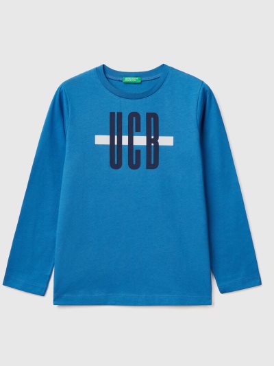 Kids' Benetton Long Sleeve Organic Cotton T Shirts Bright Blue | NZ162895