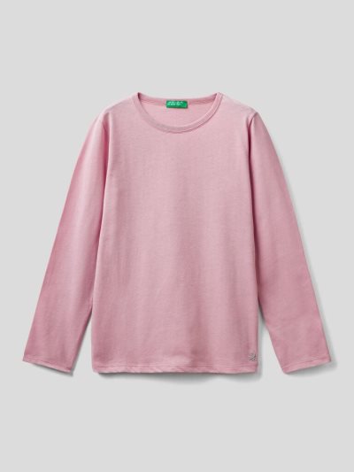 Kids' Benetton Long Sleeve Organic Cotton T Shirts Soft Pink | NZ177509