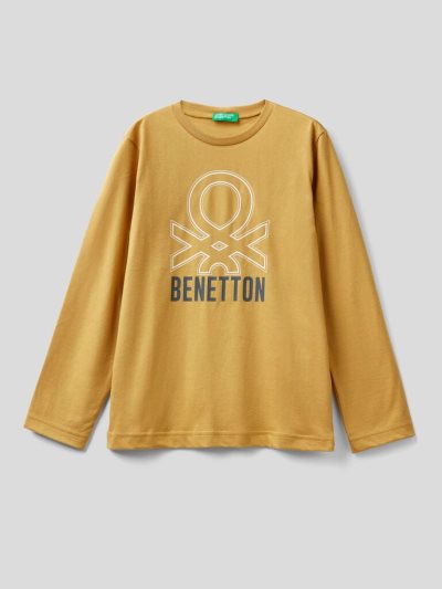 Kids' Benetton Long Sleeve Organic Cotton T Shirts Mustard | NZ207594