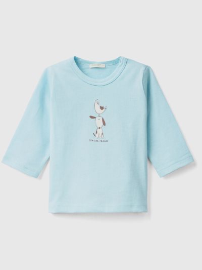Kids' Benetton Long Sleeve Organic Cotton T Shirts Turquoise | NZ233713