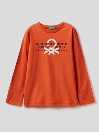 Kids' Benetton Long Sleeve Organic Cotton T Shirts Orange | NZ285208