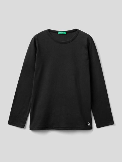 Kids' Benetton Long Sleeve Organic Cotton T Shirts Black | NZ289843