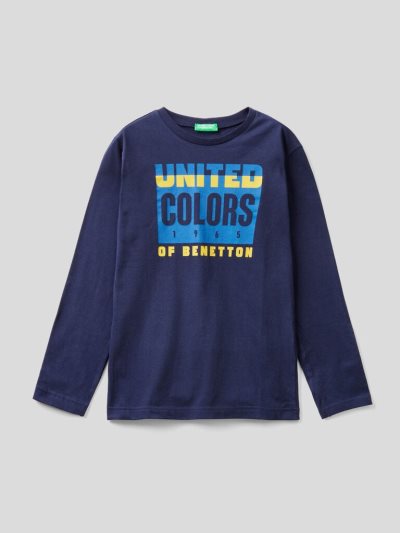 Kids' Benetton Long Sleeve Organic Cotton T Shirts Dark Blue | NZ333920