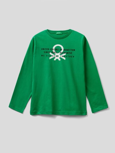 Kids' Benetton Long Sleeve Organic Cotton T Shirts Green | NZ407592