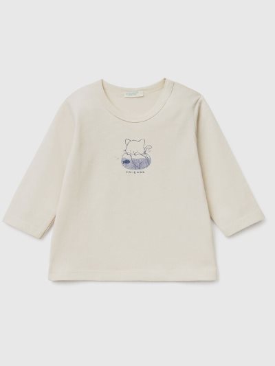 Kids' Benetton Long Sleeve Organic Cotton T Shirts Vanilla | NZ468590