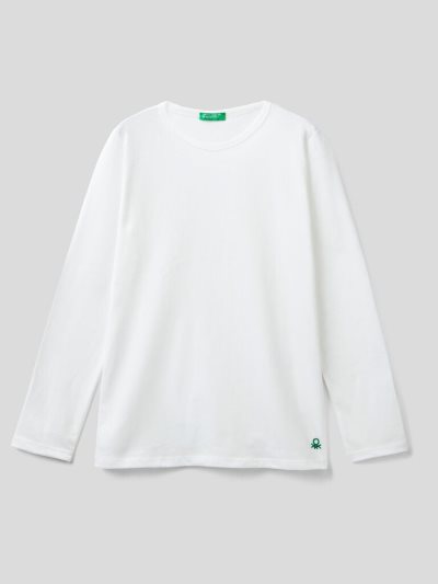 Kids' Benetton Long Sleeve Organic Cotton T Shirts Creamy White | NZ472822