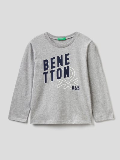 Kids' Benetton Long Sleeve Organic Cotton T Shirts Grey | NZ527243