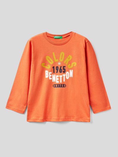 Kids' Benetton Long Sleeve Organic Cotton T Shirts Orange | NZ560720