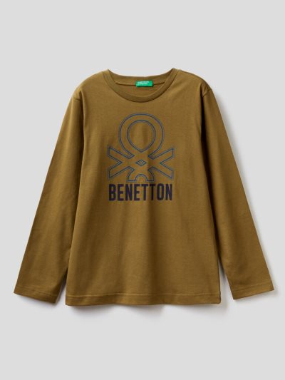 Kids' Benetton Long Sleeve Organic Cotton T Shirts Military Green | NZ562637