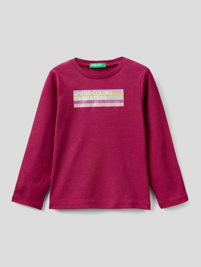 Kids' Benetton Long Sleeve Organic Cotton T Shirts Burgundy | NZ588992