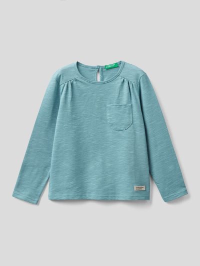 Kids' Benetton Long Sleeve Organic Cotton T Shirts Light Blue | NZ611646
