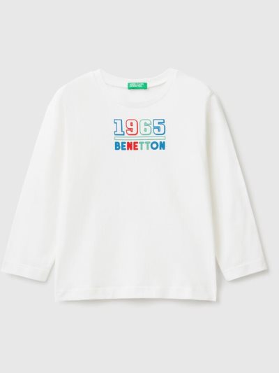 Kids' Benetton Long Sleeve Organic Cotton T Shirts White | NZ655432