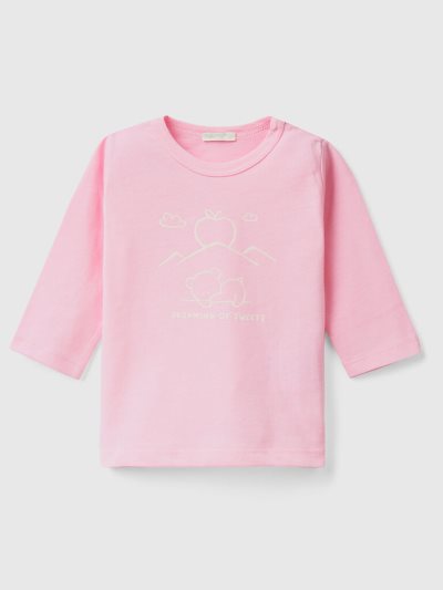 Kids' Benetton Long Sleeve Organic Cotton T Shirts Pink | NZ683036