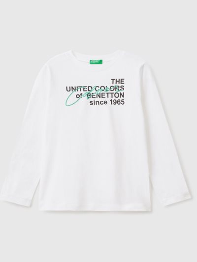 Kids' Benetton Long Sleeve Organic Cotton T Shirts White | NZ703383