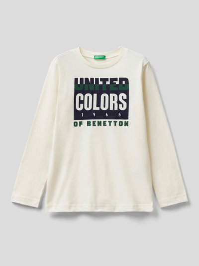 Kids' Benetton Long Sleeve Organic Cotton T Shirts Creamy White | NZ703990