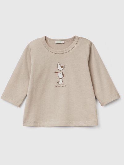 Kids' Benetton Long Sleeve Organic Cotton T Shirts Beige | NZ705806