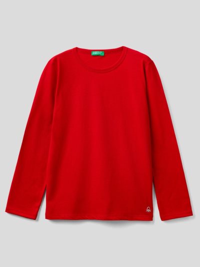 Kids' Benetton Long Sleeve Organic Cotton T Shirts Red | NZ729389