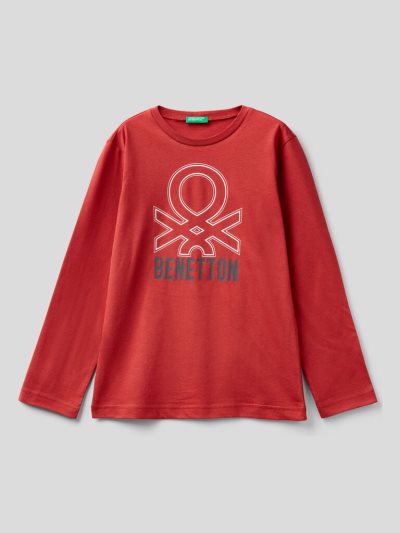 Kids' Benetton Long Sleeve Organic Cotton T Shirts Red | NZ736448