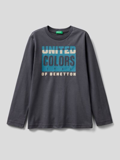 Kids' Benetton Long Sleeve Organic Cotton T Shirts Dark Grey | NZ740365