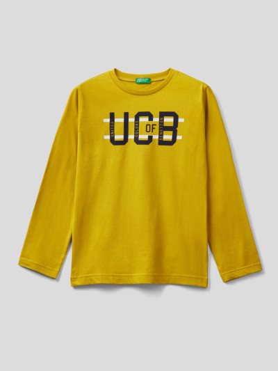 Kids' Benetton Long Sleeve Organic Cotton T Shirts Mustard | NZ750196