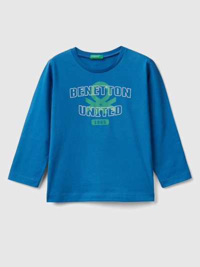 Kids' Benetton Long Sleeve Organic Cotton T Shirts Bright Blue | NZ752811