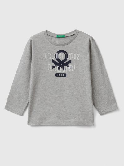 Kids' Benetton Long Sleeve Organic Cotton T Shirts Light Grey | NZ758636