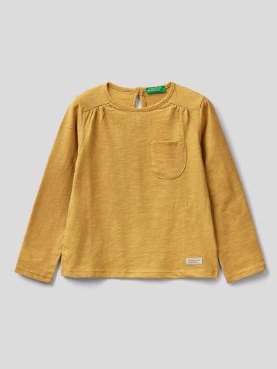 Kids' Benetton Long Sleeve Organic Cotton T Shirts Mustard | NZ760599