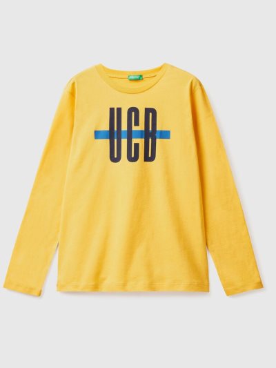 Kids' Benetton Long Sleeve Organic Cotton T Shirts Yellow | NZ777753