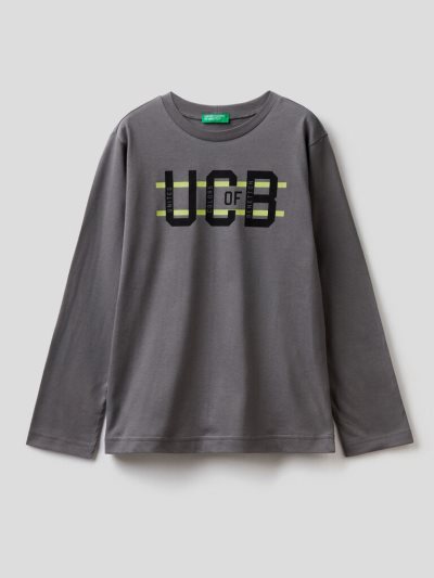 Kids' Benetton Long Sleeve Organic Cotton T Shirts Dark Grey | NZ798357