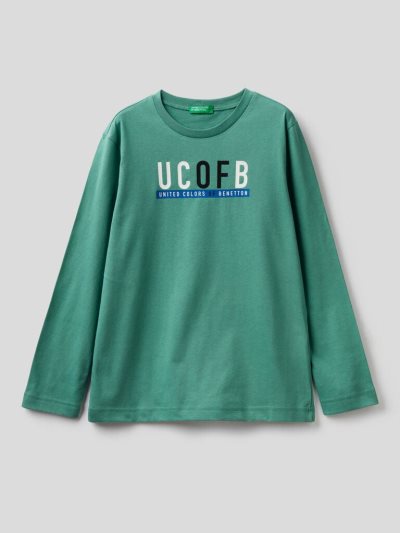 Kids' Benetton Long Sleeve Organic Cotton T Shirts Light Green | NZ800515