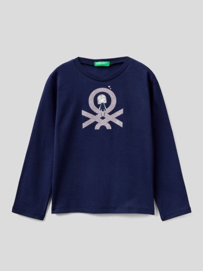 Kids' Benetton Long Sleeve Organic Cotton T Shirts Dark Blue | NZ810089