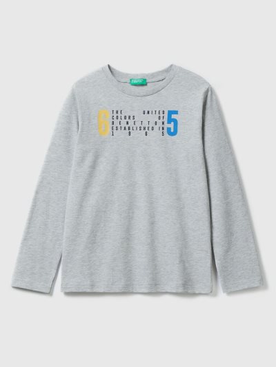 Kids' Benetton Long Sleeve Organic Cotton T Shirts Light Grey | NZ835970