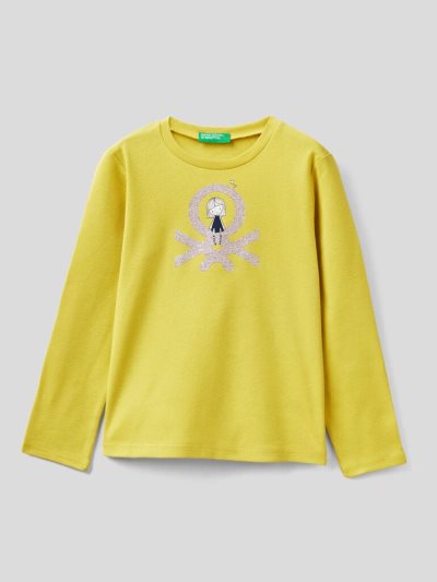 Kids' Benetton Long Sleeve Organic Cotton T Shirts Yellow | NZ853602