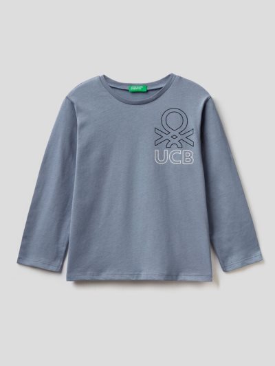 Kids' Benetton Long Sleeve Organic Cotton T Shirts Air Force Blue | NZ884235