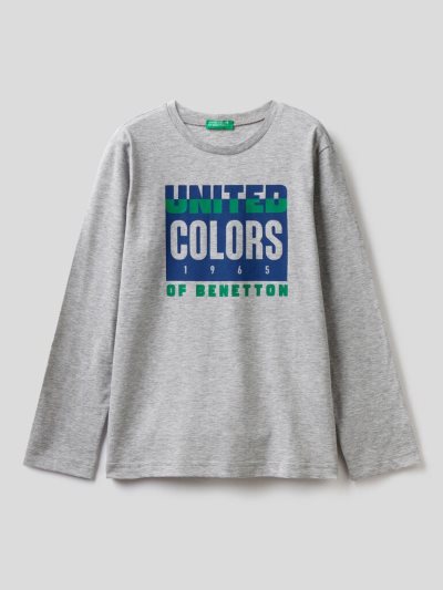 Kids' Benetton Long Sleeve Organic Cotton T Shirts Grey | NZ887143