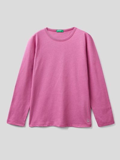 Kids' Benetton Long Sleeve Organic Cotton T Shirts Cyclamen | NZ891953